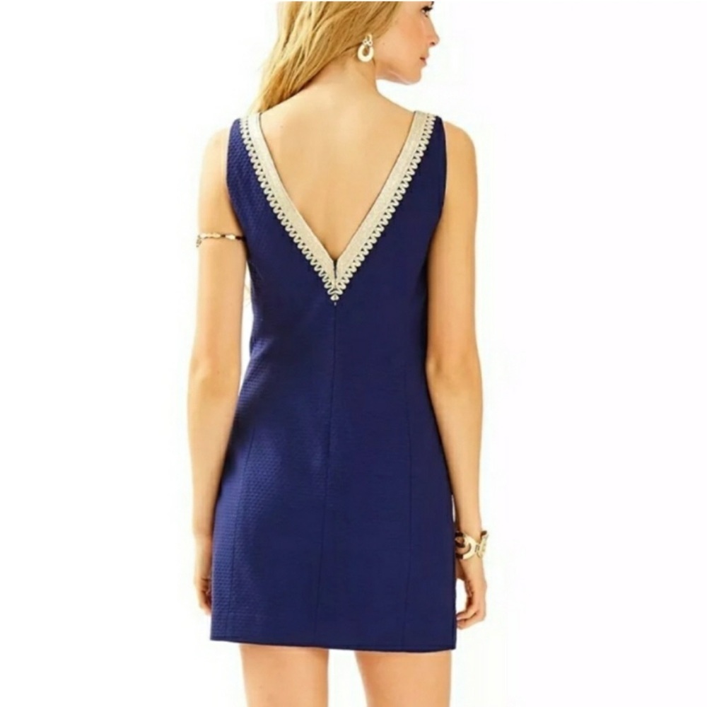 Lilly Pulitzer Junie Shift Dress Navy Blue Gold LIKE NEW - Picture 4 of 10